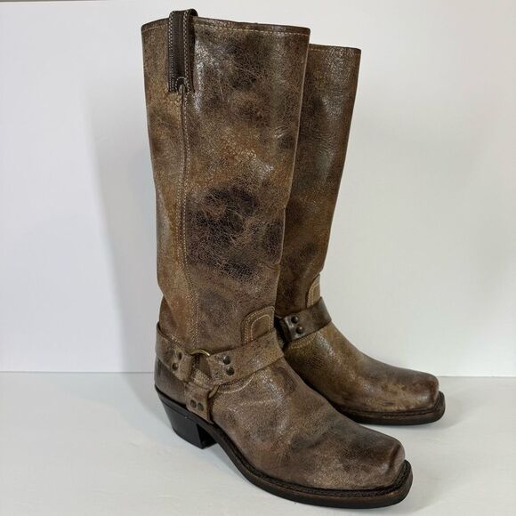 Frye Shoes - Frye Harness Calvary Boots Tall Brown Distressed Leather Western Biker 9 M